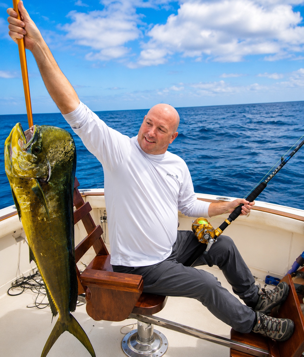 Guest with a dorado aboard the boat