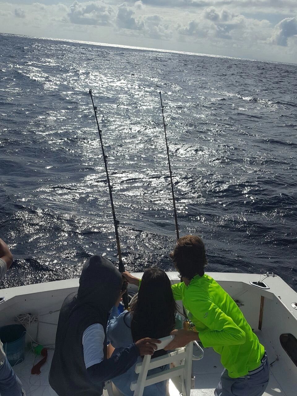 Fishing from a boat on the Pacific